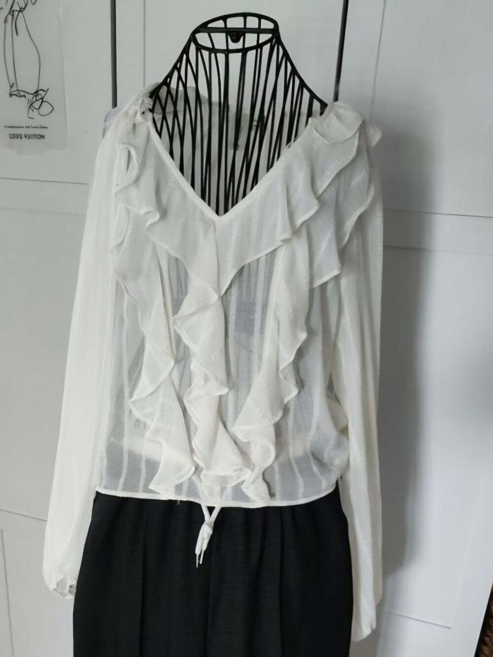 Joie Cream Ruffle Front Sheer Blouse $14